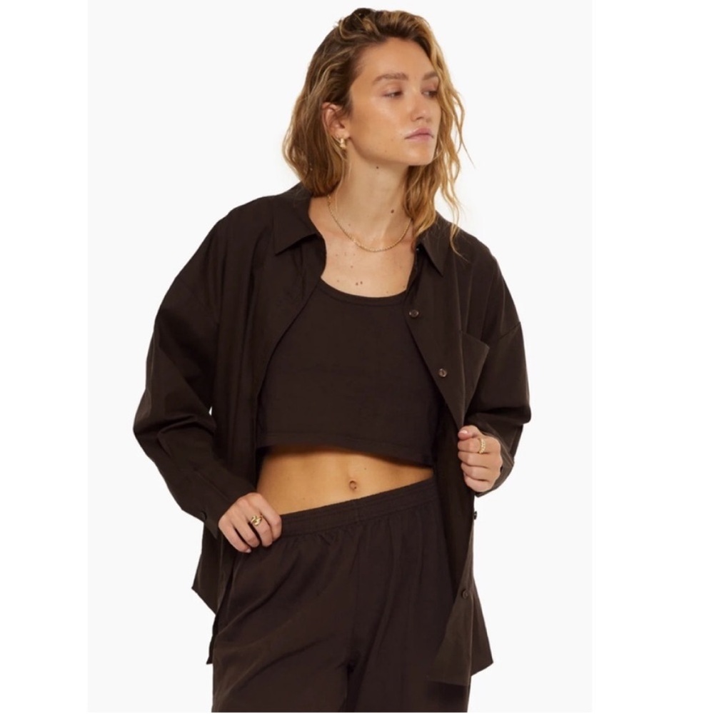 SET ACTIVE DAILY BUTTON DOWN Espresso Brown Size Large - Picture 2 of 9
